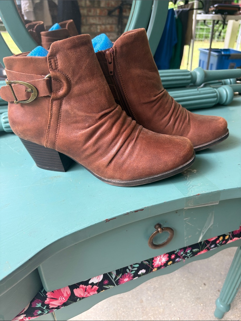 Women's Brow Suede Ankle Booties with Buckle Strap